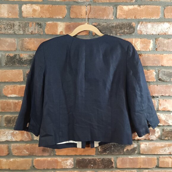 J. Crew Baird McNutt Cropped Irish Linen Jacket in Navy Blue Workwear Women's 8 - Picture 8 of 11